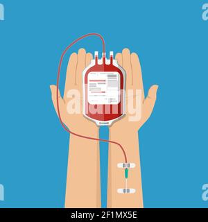 Sac avec sang et main du donneur. Illustration de Vecteur