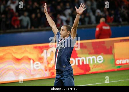 Lucas Rodrigues Moura da Silva (psg), lors du match de football français L1 entre Paris Saint-Germain (PSG) et MONACO le 5 octobre 2014 au Parc des Princes à Paris - photo Stephane Allaman / DPPI Banque D'Images