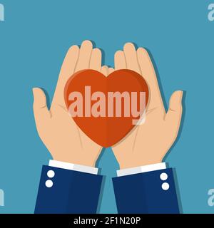 L'homme tient un coeur dans ses mains. Illustration de Vecteur