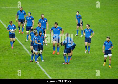 Les joueurs de France pendant le match de rugby de championnat RBS 6 Nations entre la France et le pays de Galles le 28 février 2015, au Stade de France, à Saint Denis, France. Photo Stephane Allaman / DPPI Média Banque D'Images