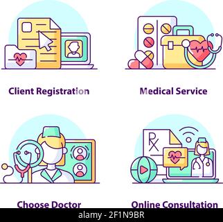 Jeu d'icônes de concept d'interface utilisateur créative d'enregistrement client Illustration de Vecteur