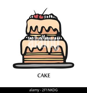 Illustration de l'icône boulangerie. Illustration vectorielle de gâteau dessinée à la main. Emblème de la ligne de gâteau Illustration de Vecteur
