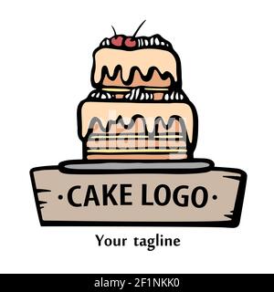 Logo de boulangerie. Illustration vectorielle de gâteau dessinée à la main. Emblème de la ligne de gâteau Illustration de Vecteur
