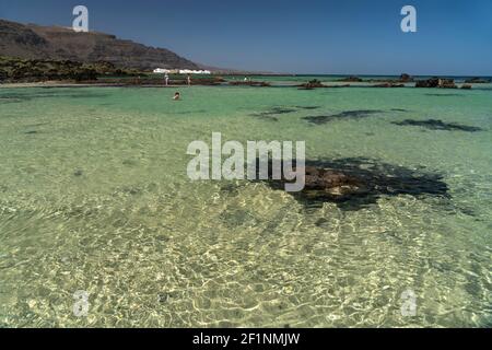 Badebucht BEI Orzola, Insel Lanzarote, Kanarische Inseln, Espagnol | côte près d'Orzola, Lanzarote, Iles Canaries, Espagne Banque D'Images