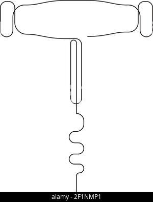 Ligne continue du tire-bouchon. Ouvre-bouteille à vis ou WIN. Illustration vectorielle Illustration de Vecteur