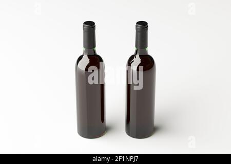 Deux bouteilles de vin rouge 750ml maquette sur fond blanc. Vue ci-dessus Banque D'Images