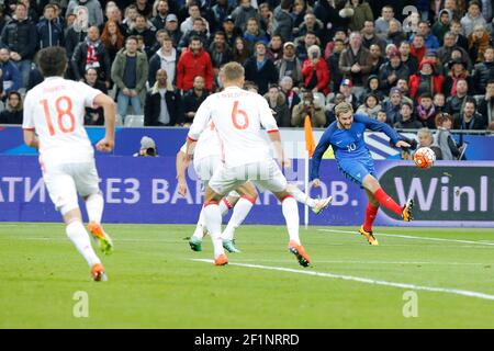 Andre-Pierre Gignac (Tigres UANL) (FRA), Aleksei Berezutski (CSKA Moscou) (RUS) lors du match international de football 2016 (football) entre la France et la Russie le 29 mars 2016 au Stade de France à Saint Denis, France - photo Stephane Allaman / DPPI Banque D'Images