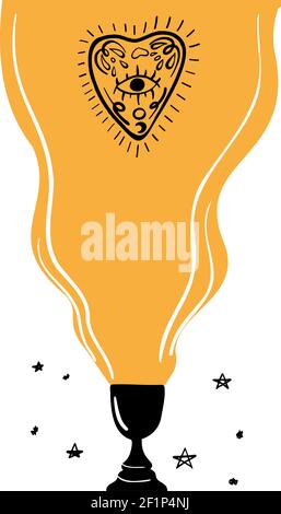 Illustration à la main des cartes de sorcières et de tarot. Symboles magiques. Style plat et dessin animé. Pour le motif imprimé, le tatouage, les autocollants. Tarot magique Wicca Illustration de Vecteur