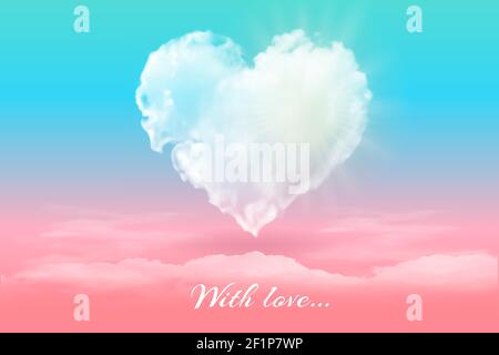 Carte postale avec un coeur dans les nuages. Illustration de Vecteur
