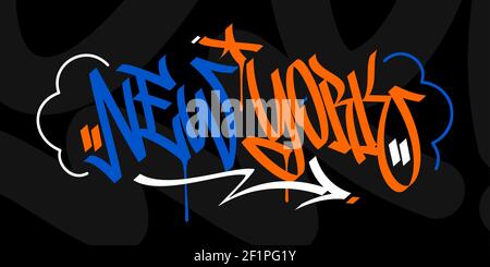 Illustration de texte vectoriel de style Graffiti écrit à la main de Word New York abstrait Hip Hop Illustration de Vecteur