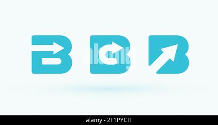 Lettre B ensemble avec flèche à l'intérieur, dessin animé plat style vecteur de logo concept. Bouton Business, icône isolée sur fond blanc. Symbole bancaire pour Illustration de Vecteur