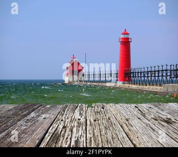 Grand Haven South Pierhead Lumière intérieure, construite en 1905 Banque D'Images