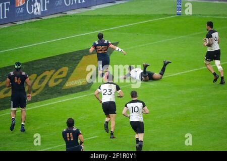 Waisake Naholo (NZL) (TOUS LES NOIRS) a marqué un match, François Trinh-Duc (FRA), Vaea Fifita (NZL) (TOUS LES NOIRS), Anton Lienert-Brown (NZL) (TOUS LES NOIRS), Beauden Barrett (NZL) (TOUS LES NOIRS), Sébastien Vahaamahina (FRA), Huann, le 11 novembre 2017, Yerann, France test de la Nouvelle-Zélande 2017 au Stade de France à Saint-Denis, France - photo Stephane Allaman / DPPI Banque D'Images