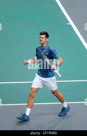 Novak DJOKOVIC (SRB) réagit après avoir gagné la première série lors du Rolex Paris Masters Paris 2018 tennis Match le 3 novembre 2018 à l'AccorHotels Arena (Bercy) à Paris, France - photo Stephane Allaman / DPPI Banque D'Images