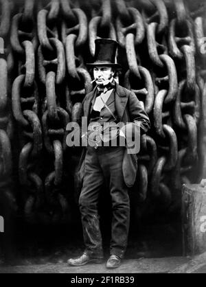 Brunel du Royaume d'Isambard. Portrait intitulé 'Isambard Kingdom Brunel debout devant les chaînes de lancement du Grand Orient' par Robert Howlett, 1857. Brunel (1806-1859) était l'ingénieur civil le plus célèbre du XIXe siècle. Banque D'Images