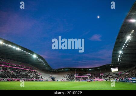 Illustration de l'atmosphère du ciel rose et bleu dans le stade lors du championnat français Top 14 des matches de rugby entre Stade Français Paris et Lyon ou le 16 février 2019 au stade Jean Bouin à Paris, France - photo Stephane Allaman / DPPI Banque D'Images