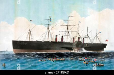 SS Great Eastern, lithographie de couleur main, c.1858 Banque D'Images