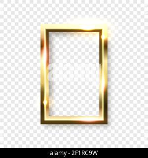 Cadre rectangulaire or brillant abstrait avec espace vide blanc pour le texte, sur fond transparent, illustration vectorielle Illustration de Vecteur