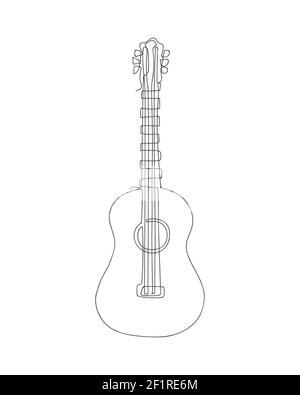 Dessin continu d'une ligne de guitare acoustique Banque D'Images