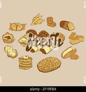 étiquettes de couleur pour les produits de boulangerie frais pour les œuvres d'art murales et les chemises imprime Illustration de Vecteur