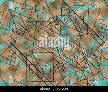 arrière-plan moderne de lignes triangulaires abstraites aux couleurs or turquoise. Superbe modèle de design abstrait créatif tendance. Illustration Banque D'Images