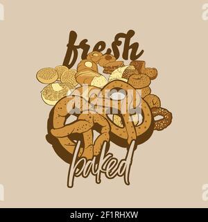 Étiquette de produits frais cuits avec des produits cuits pour l'art mural et imprimés chemises Illustration de Vecteur