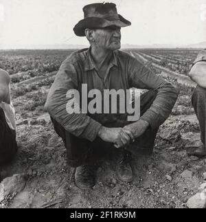 Travailleur agricole migrant sur le terrain près de Holtville, Californie - Photographie par Dorothea Lange Banque D'Images