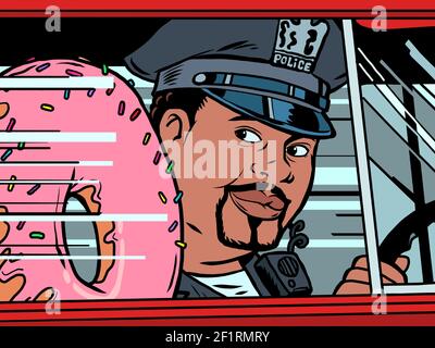 Un flic dans une voiture avec un donut Illustration de Vecteur