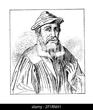 Illustration antique d'un portrait d'Andreas Osiander, théologien luthérien allemand. Il est né le 19 décembre 1498 à Gunzenhausen, en Bavière, en Allemagne Banque D'Images