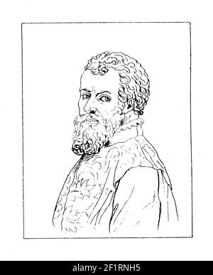 Illustration antique d'un portrait d'Andreas Vesalius, anatomiste et médecin. Il est né le 31 décembre 1514 à Bruxelles, en Belgique, et il est décédé en octobre Banque D'Images