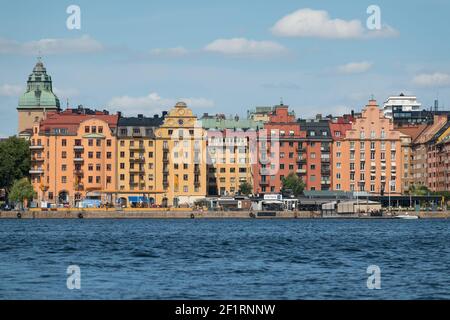 Bâtiments le long de Norr Mälarstrand, Kungsholmen, Stockholm, Suède. Banque D'Images