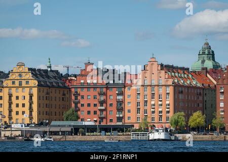 Bâtiments le long de Norr Mälarstrand, Kungsholmen, Stockholm, Suède. Banque D'Images