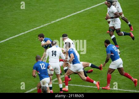 Vincent Rattez (FRA) gonna a marqué un essai, Jamie George (ANG), Jonny May (ANG), Romain Ntamack (FRA), Gael Fickou (FRA), Virimi Vakatawa (FRA) pendant la Guinness six Nations 2020, match de rugby entre la France et l'Angleterre le 2 février 2020 au Stade de France à Saint-Denis, France - photo Stephane Allaman / DPPI Banque D'Images