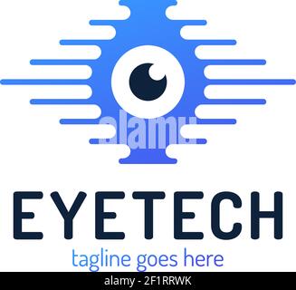 Œil humain avec carte de circuit imprimé, logo TECH. Concept de vidéosurveillance. Logo Vector Human TECH Eye, signe, élément de conception d'emblème. Illustration de Vecteur
