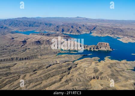 Vue aérienne du lac Mead, lac artificiel situé sur le fleuve Colorado. Arizona Banque D'Images