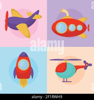 quatre icônes de transport Illustration de Vecteur