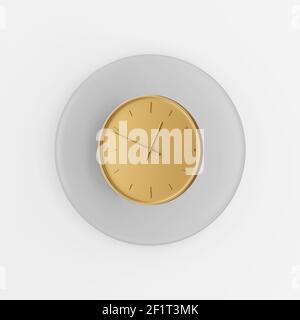 Icône représentant une horloge ronde murale dorée. touche ronde grise de rendu 3d, élément interface ui ux Banque D'Images