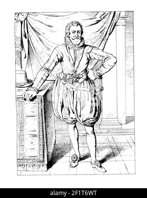Illustration du XIXe siècle d'un portrait d'Henri IV, roi de France. Né le 13 décembre 1553 à Pau, France, il meurt le 14 mai 1610 à Paris, Franc Banque D'Images