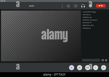Modèle d'écran de visioconférence, logiciel moderne pour les réunions virtuelles, le travail à distance ou les sections sur fond transparent Illustration de Vecteur