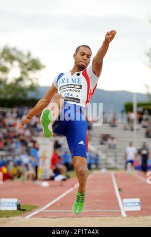 ATHLÉTISME - DECANATION 2011 - NICE (FRA) - 18/09/2011 - PHOTO : PHILIPPE MILLERAU / KMSP / DPPI - HOMMES - LONG SAUT - BENJAMIN COMPAORE (FRA) Banque D'Images