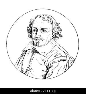 Illustration du XIXe siècle d'un portrait de Joost van den Vondel, écrivain et dramaturge néerlandais. Il est né le 17 novembre 1587 à Cologne, Allemagne et Banque D'Images