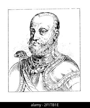 Illustration ancienne d'un portrait de Lamoral, comte d'Egmont, prince de Gavere, général et homme d'État en Flandre. Il est né le 18 novembre 1522 Banque D'Images