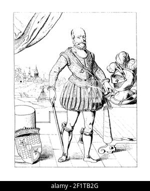 Illustration antique d'un portrait de Lamoral, comte d'Egmont, prince de Gavere, général et homme d'État en Flandre. Il est né le 18 novembre 1522 Banque D'Images