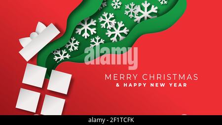 Joyeux Noël carte de vœux du nouvel an illustration de la boîte cadeau de Noël en 3D avec flocon de neige d'hiver sur fond de couleur festive. Illustration de Vecteur