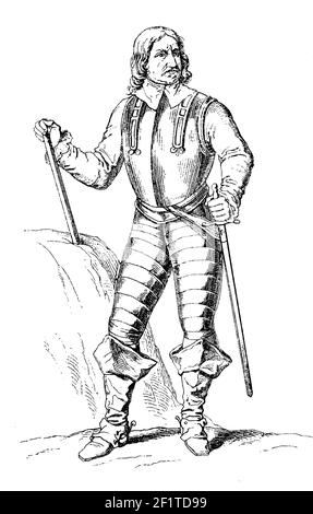 Illustration vintage d'un portrait d'Oliver Cromwell, chef militaire et politique anglais. Cromwell est né le 25 avril 1599 [OS] à Huntington, Banque D'Images