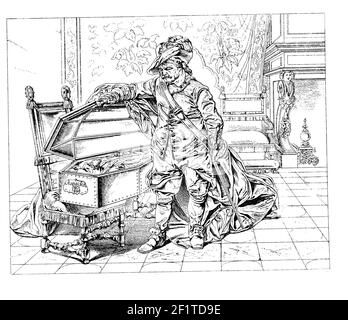 Illustration du XIXe siècle d'Oliver Cromwell qui a décerné la dernière distinction à Charles I. gravure publiée dans Bilder-Atlas zur Weltgeschichte nach Kunstwerken Banque D'Images