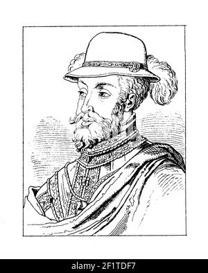 Gravure d'époque d'un portrait de Philippe II, roi d'Espagne. Il est né le 21 mai 1527 à Valladolid, en Espagne, et est décédé le 13 septembre 1598 à Madrid Banque D'Images