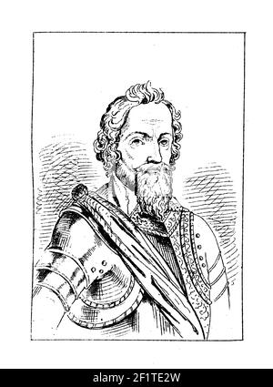 Gravure antique du XIXe siècle d'un portrait de Robert Devereux, deuxième comte d'Essex. Il est né le 10 novembre 1565 à Herefordshire, Angleterre et Banque D'Images