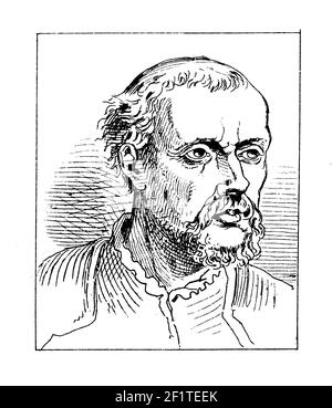 Illustration du XIXe siècle d'un portrait de Théophrastus Philippus Aureolus Bombastus von Hohenheim, médecin suisse, botaniste, alchimiste, astrologue Banque D'Images