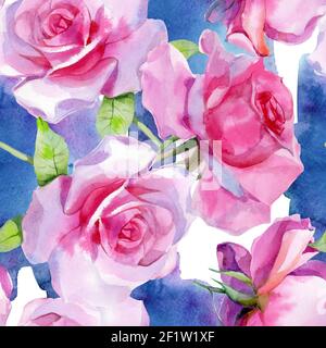 Roses d'aquarelle rouge avec de l'acanthus antique d'or vintage. Motif sans couture. Photo de haute qualité Banque D'Images